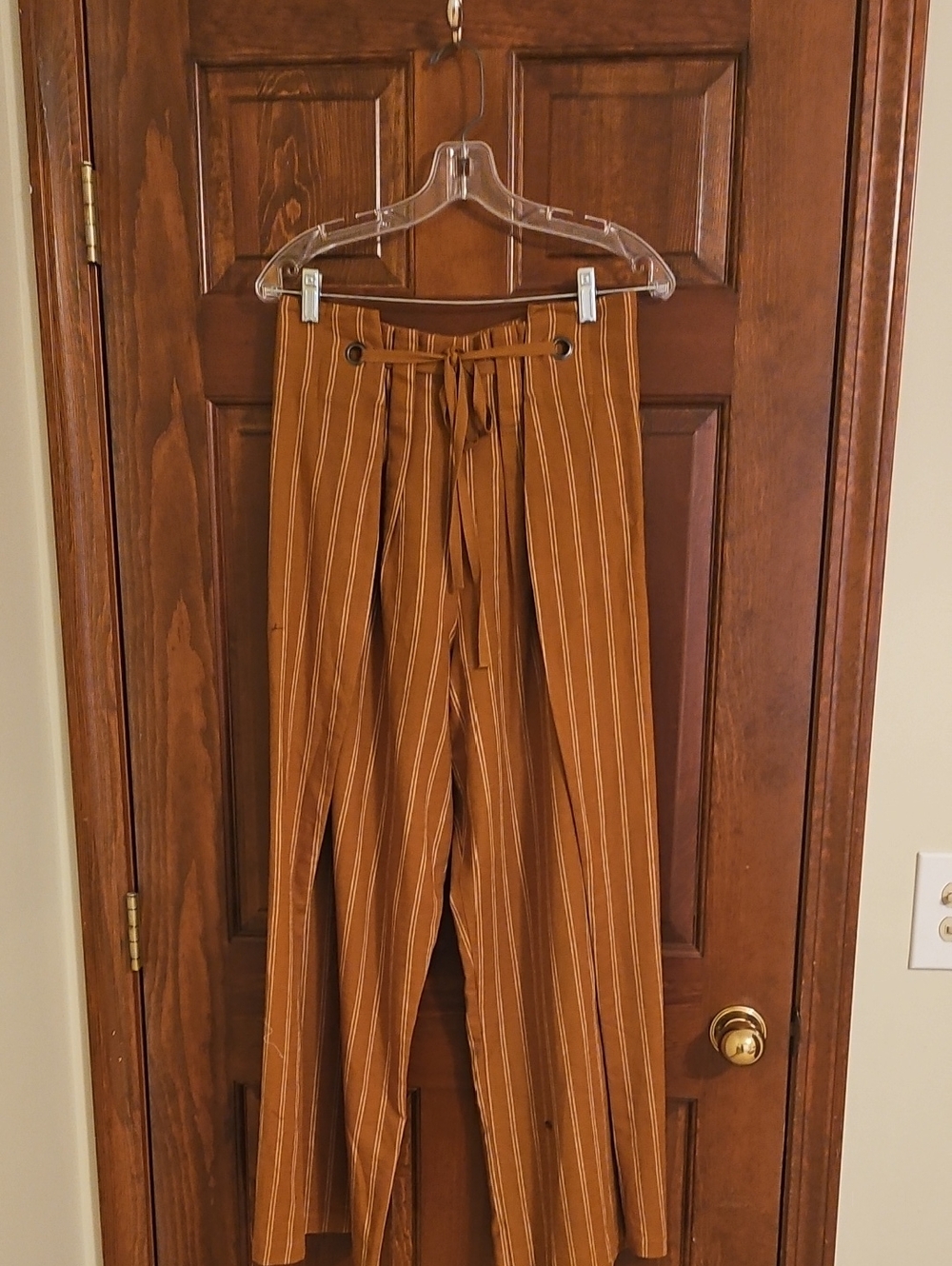 BCBGMaxAzria Rust Brown Striped Wide-Leg Pants with Tie Waist